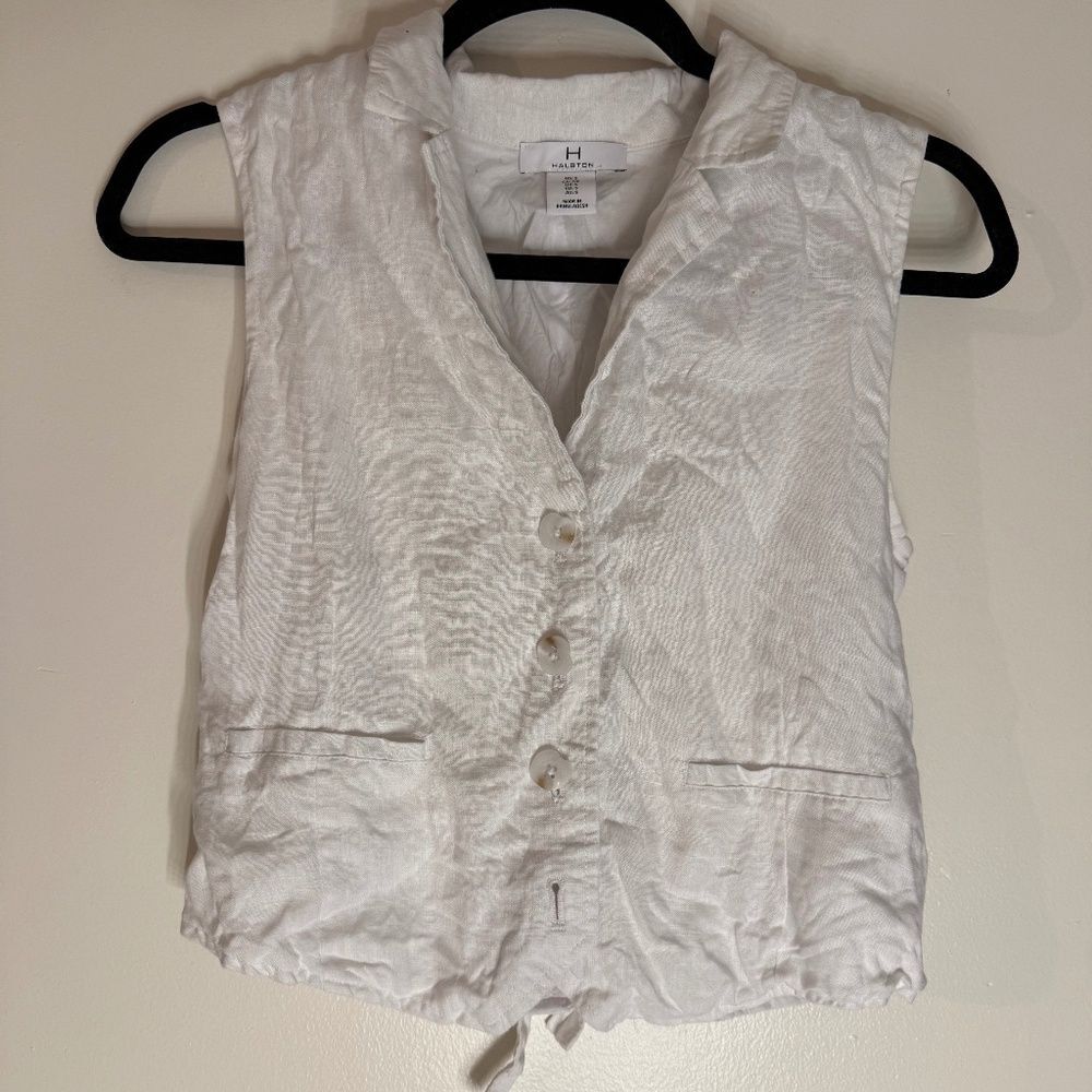 House of Harlow Linen Button Up Collared Vest